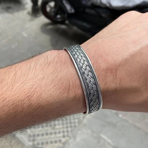 Unisex dickes Sterlingsilber Armreif Armband, handgefertigtes Silber Armreif Armband - Bild 1 von 7