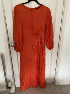 River Island Orange Snake Print Dress Size 10 BNWT - Rust - Wedding - Ruched - Picture 1 of 11