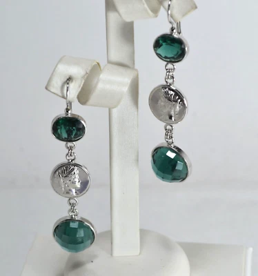 ORECCHINI IN ARGENTO 925 CON QUARZO VERDE OVALE E TONDO FACCETTATO     AGHT 0963 - Immagine 1 di 3