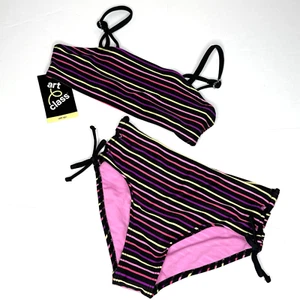 Art Class Girls 2pc Black Pink Yellow Striped Swim Bikini Set Size 7/8 NEW! - Picture 1 of 10