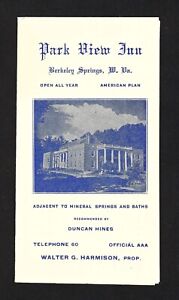 Vintage Park View Inn in Berkely Springs WV Pamphlet - Mineral Springs & Bath
