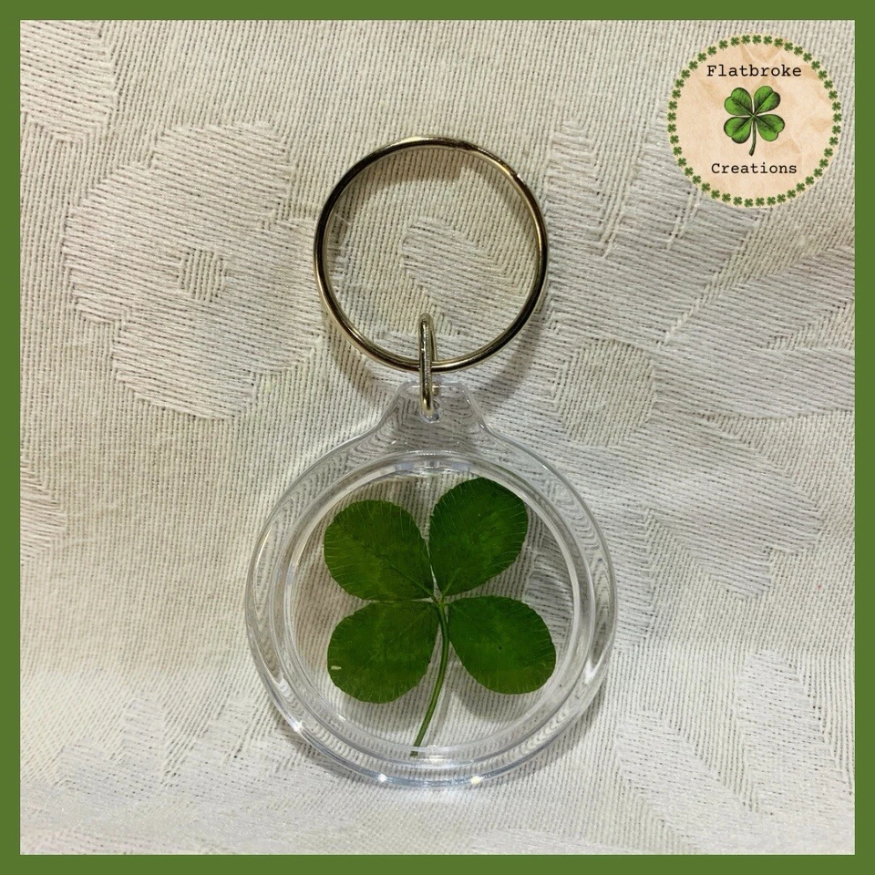 Llavero con dije de buena suerte con un trébol de trébol de cuatro hojas real Foto 1 de 4