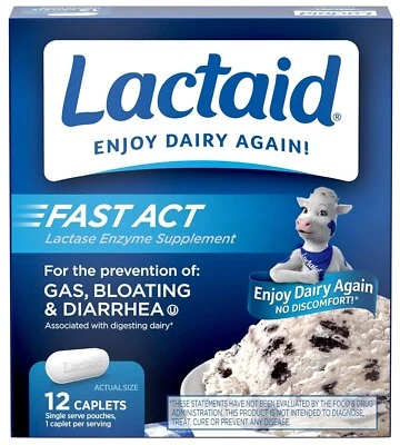 2 PACKS Lactaid Fast Act Lactose Intolerance Relief Caplets - 12 Count x2=24 - Image 1 of 4