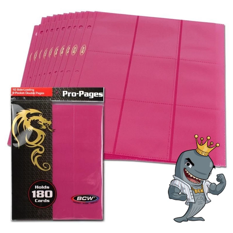 Paquete de 10 quilates páginas de 9 bolsillos BCW Pro de doble cara - rosa (carga lateral) ENVÍO GRATUITO Foto 1 de 1