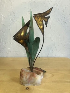 Vtg Mario Jason ARTIST with IMAGINATION Brass Fish in Kelp STONE BASE Sculpture - Picture 1 of 14