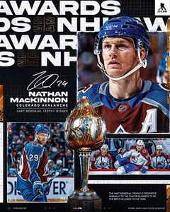 Foto de 8x10 NHL Nathan MacKinnon 2024 ganador del trofeo Hart Colorado Avalanche - Imagen 1 de 1
