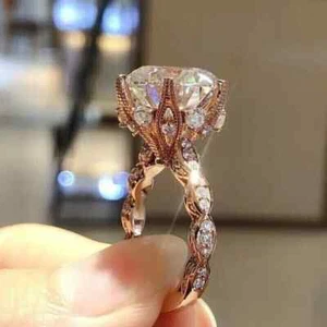 2Ct Round Natural Moissanite Women's Wedding Proposal Ring 14K Rose Gold Plated - Picture 1 of 6