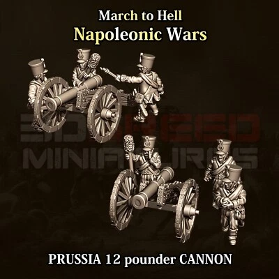 3D BREED 2 Prussian Napoleonic 12 Pounder Cannons & 6 Foot Artillery Figures, 15mm Scale