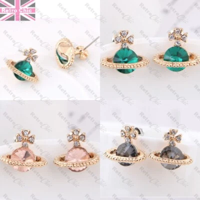 PENDIENTES SATURNO ORBE PLANETA CRISTAL cristales austriacos piedras de vidrio PLTD dorado Foto 1 de 3