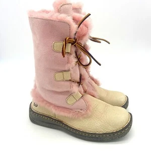Born NOME Suede Shearling Boots Sheep Skin Cream/Pink Women US 7 Snow Square Toe - Picture 1 of 8