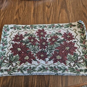 Christmas Set Of 6 Placematts Greenery And Poinsettia Design Tapestry Look - Picture 1 of 8