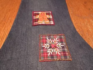 Large Handcrafted Denim Christmas Stocking w gingerbread appliques - Picture 1 of 5