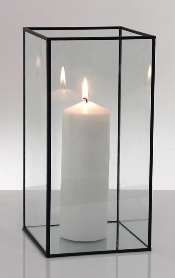 Metal Frame Glass Hurricane Candle Holder / Box. 15x15x30CM Height WeddingTable  - Image 1 of 4