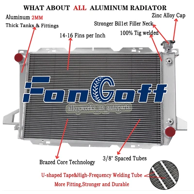 For 1985-1997 1993 Ford F150 F250 F350 Bronco 4.9L AT MT Aluminum 4 Row Radiator - Image 1 of 4