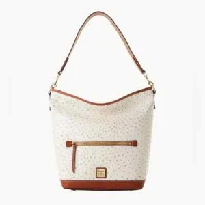NWT$468 Dooney & Bourke Ostrich Leather Large Hobo Shoulder Bag Bone white brown - Picture 1 of 10