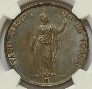ITALIA 5 LIRE 1848 LOMBARDIA STELI CORTI NGC MS62 - Foto 1 di 4