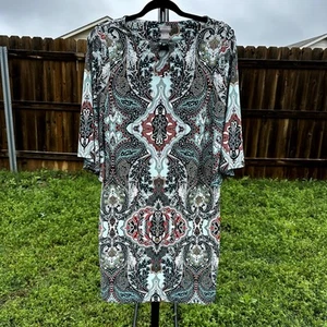 Chico's Women's Multicolor Paisley Round Neck 3/4 Bell Sleeve Shift Dress Size 4 - Picture 1 of 4