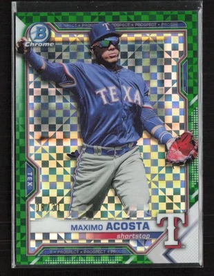 2021 Bowman Chrome #BCP-163 Maximo Acosta Green X-Fractor #/31 Rangers (JB) - Image 1 of 2