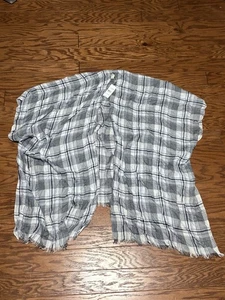 Loft Outlet Women's Gray White Blue Plaid Open Front Shall Cardigan, One Size - Picture 1 of 5