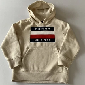 Tommy Hilfiger Boy's Beige Sweatshirt Logo Size 6 Kangaroo Pocket Preppy Summer - Picture 1 of 12