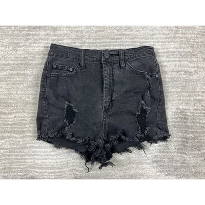 Pantalones Cortos Refuge Para Mujer 4 Negros Denim Tiro Alto Cheeky Jean Envejecido Foto 1 de 4