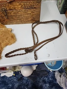 Vintage Braided Leather Reins 83 Inches Long - Imagen 1 de 6
