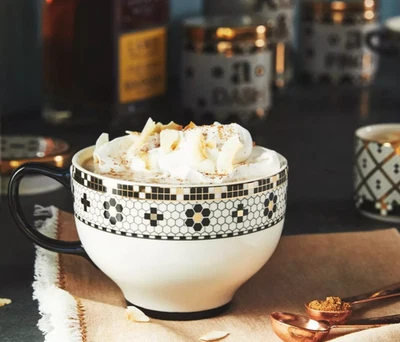 Taza de té ANTHROPOLOGIE Bistro azulejo oro 24K calcomanía gres 17 oz de gran tamaño Foto 1 de 4