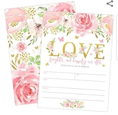 100 - Invitaciones de Ducha Nupcial Mariposa Floral Rosa, Elegantes Invitaciones con Enve Foto 1 de 2