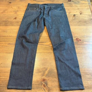 Uniqlo Jeans Mens 33x32 Blue Dark Wash Selvedge Slim Straight Stretch Denim - Picture 1 of 8