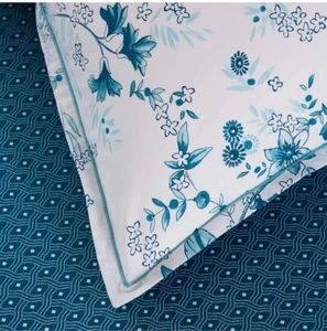 YVES DELORME SYLVE QUEEN DUVET COVER SHEET 2 SHAMS SET FLOWER LILY BLUE VIOLETS - Picture 1 of 11
