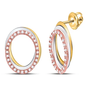 Macey Worldwide Jewelry 10K Tri-Tone Gold Diamond Oval Earrings 1/5 CT - Picture 1 of 2