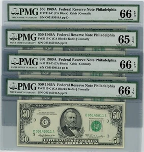 Fr. 2115-C $50 1969A 4 Consec. Federal Reserve Note #dc-2479 65-66 EPQ PMG - Picture 1 of 2