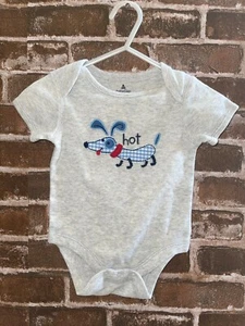 NWT BABY GAP BOYS 3-6 MONTHS HOT DOG ONE PIECE BODYSUIT SHORT SLEEVE GRAY - Picture 1 of 2