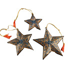 3 Hand Painted Wood Lacquer Kashmir Christmas Ornaments- Blue Gold Stars