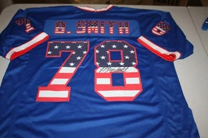BUFFALO BILLS BRUCE SMITH #78 SIGNED CUSTOM FLAG JERSEY HOF 2009 JSA WITNESS - Picture 1 of 2