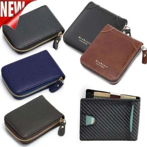 Mens Leather RFID Blocking Wallet Credit Card Holder Zipper Pocket Purse Bifold - Picture 1 of 26