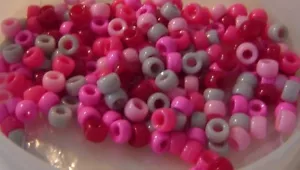 PINK CAMO Opaque MINI 4x7mm Pony Bead 200pc Acrylic USA Craft Jewelry - Picture 1 of 2