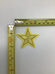 Star Embroidered Sew On Appliqué Metallic Gold On Yellow Background 2.25 Inch - Picture 1 of 2