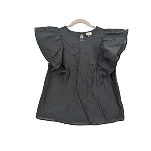 A New Day Flutter Sleeve Blouse Small Black Keyhole Office Top Lightweight Work - Picture 1 of 7