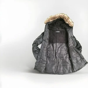 Steve Madden Women’s Black Puffer Coat Removable Faux-Fur-Trim Hooded Size M - Picture 1 of 5