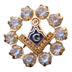 Freimaurer Quadrat & Kompass Symbol klare Strass goldfarbene Anstecknadel Krawattennadel - Bild 1 von 12