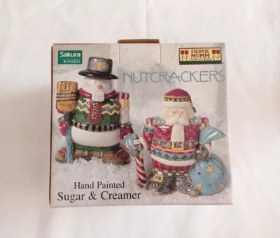 SAKURA Debbie Mumm Hand Painted SANTA SNOWMAN Nutcracker Ceramic Sugar & Creamer - Image 1 of 4