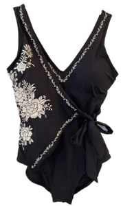 Sundance Catalog Black White Embroidered “South Pacific Swimsuit” Sz L Cut Label - Picture 1 of 4