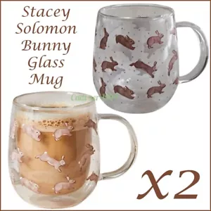 Stacey Solomon Clear Glass Bunny Mug x 2 Double Walled NEW - Picture 1 of 24