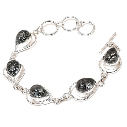 VALENTINO Bracciale gioielli in argento sterling 925 fatto a mano con pietre preziose quarzo rutilato misura 7 8"