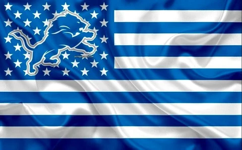 (2) Detroit Lions Wavy Stars & Stripes Flag Vinyl Stickers 5x3.15 Car Decal Cover