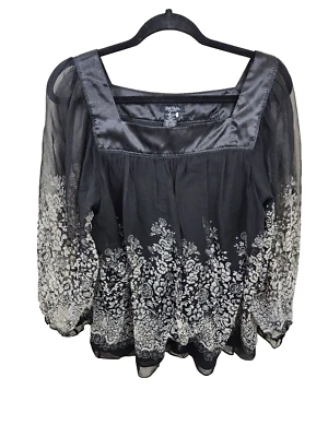 Bob Mackie женщин M черный белый цветочный шелк квадратный вырез длинным рукавом чистый блузка - Изображение 1 из 4