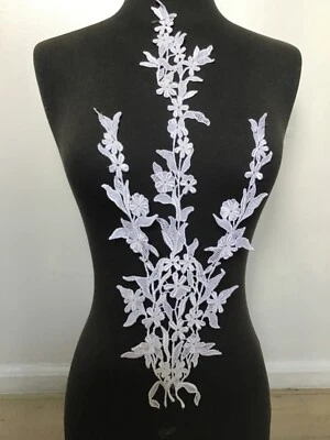 6 PCS UNUSUAL LOVELY WHITE BRIDAL FLORAL RAYON VENISE APPLIQUE - Image 1 of 4