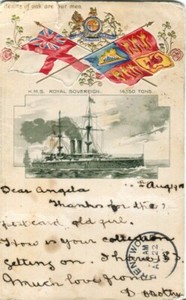 HMS Royal Sovereign (1891) posted card (1900) Ramsgate to Brentwood