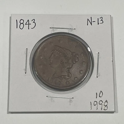 1843 Large Cent Petite Head N-13 - Image 1 of 3